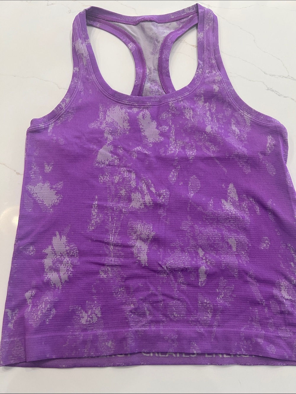 Lululemon Purple Athletic Racerback Tank with Silver Pattern (size 6)